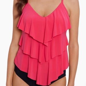 Magicsuit by Miraclesuit "Rita" Tiered Ruffle Tankini Top - Size 12 - Pink Coral
